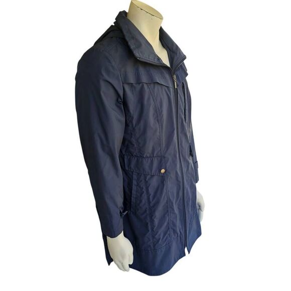 Cole Haan Men’s XL Navy Hooded Rain Jacket Long Coat Lightweight Windbreaker - Picture 2 of 8